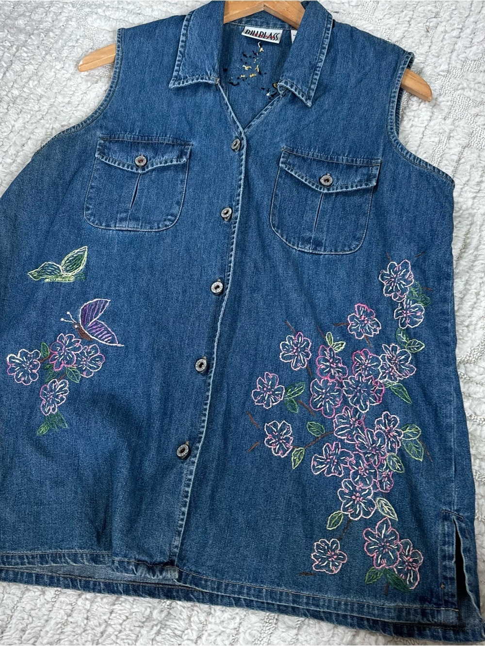 Vintage denim flowers butterfly embroidered Jean vest
